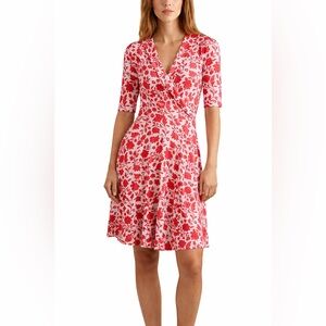 Boden Floral Botanical Wrap Dress Red White Jersey Midi Size 20 22L Plus